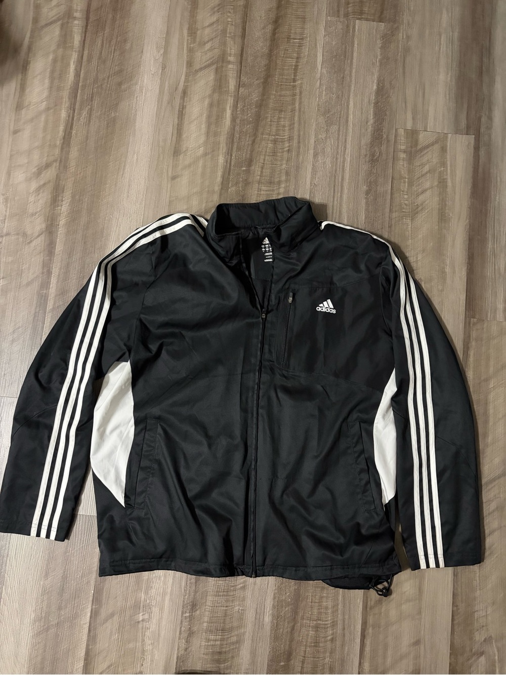 adidas Men’s Black Athletic Track Jacket with White Stripes - Size XL